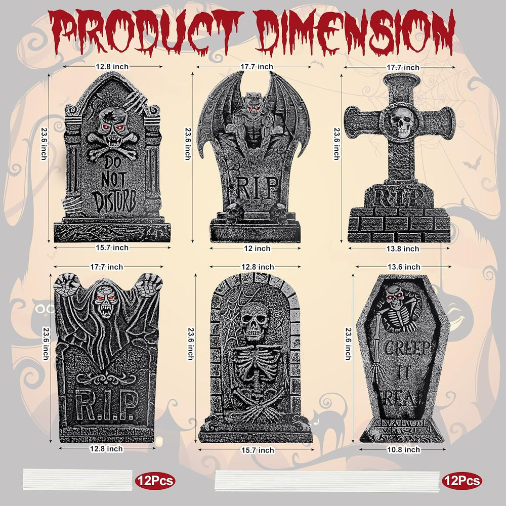 24" Extra Large Tombstones for Graveyard Halloween Decorations Outdoor 6pcs