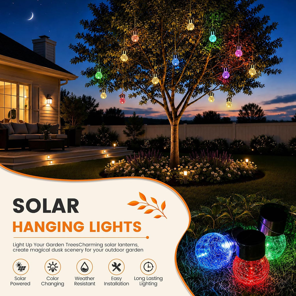 gigalumi solar hanging lights outside solar christmas decoration shown in use
