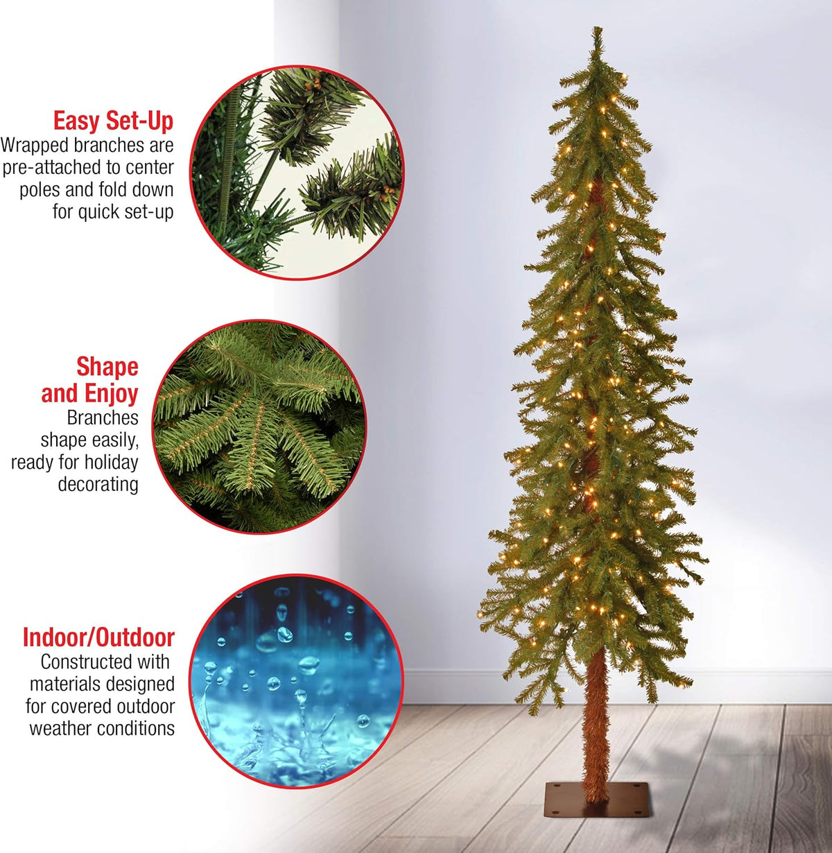 national tree company 6ft pre-lit hickory cedar artificial, side view