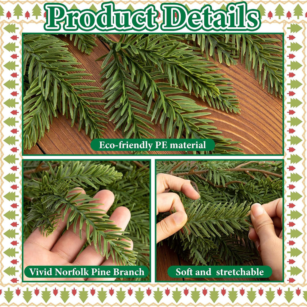 2 Pcs Christmas Norfolk Pine Garland, 6Ft Artificial Pines Greenery Garland