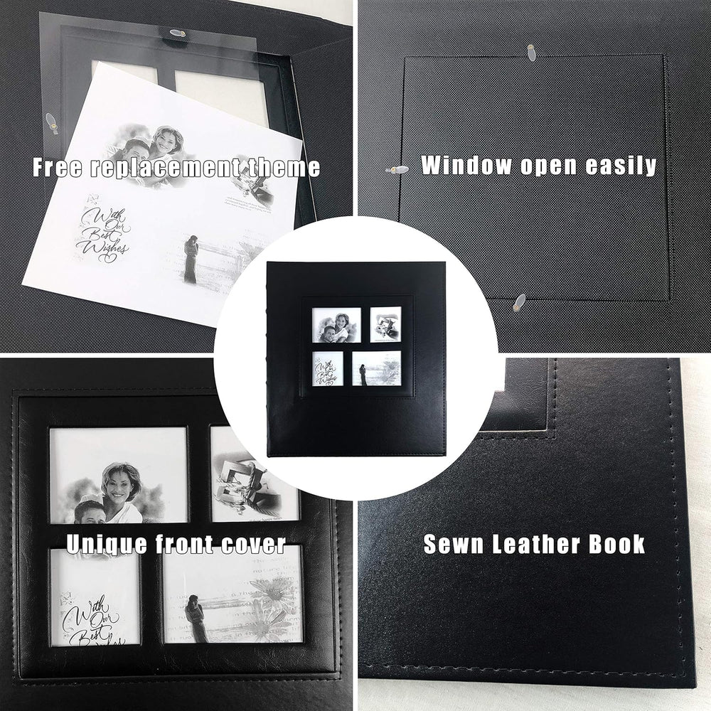 RECUTMS Photo Album Self Adhesive Magnetic Leather Scrapbook 60 Pages Black