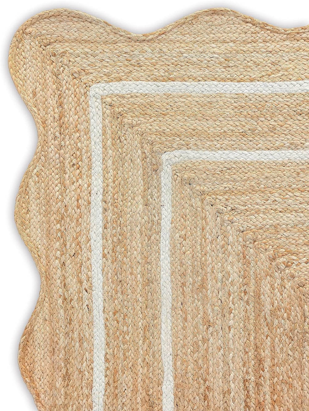 Wave Scalloped Natural Jute Rug - Boho Entryway Runner, Farmhouse Scallop, Of...
