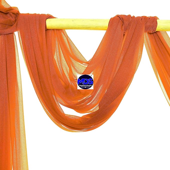 MDS Pack of 2 Panels (30" Width x 100ft Long) Wedding Arch Draping Fabric Sheer Chiffon Arbor Canopy Drapery for Wedding Ceremony Reception Decoration Party Ceiling Backdrop Curtain Swag - Orange