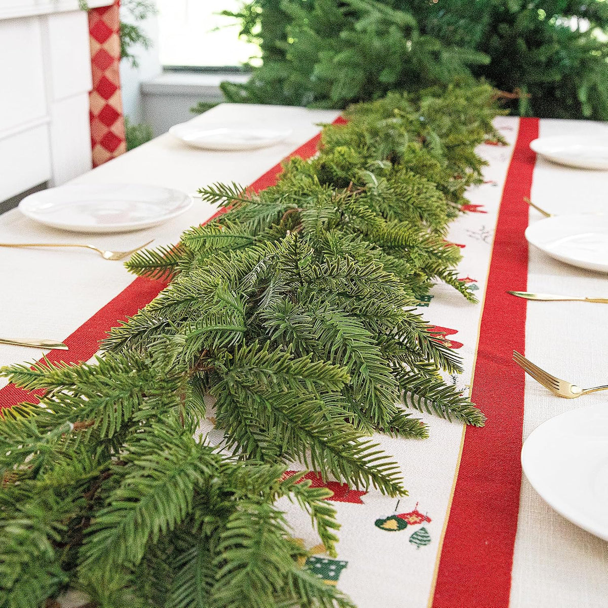 2 Pcs Christmas Norfolk Pine Garland, 6Ft Artificial Pines Greenery Garland