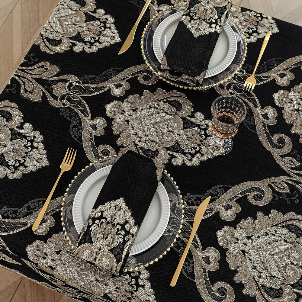 Loom and Mill Black Rectangle Tablecloth Jacquard Fabric 60 x 120 Inches