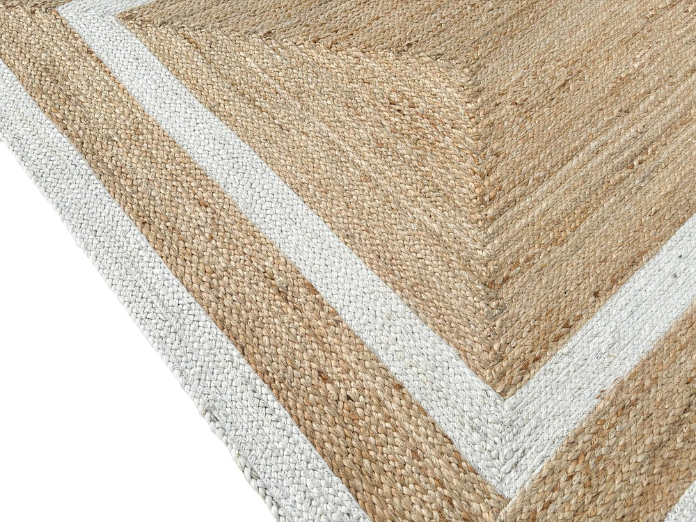 Double Border Jute Runner Rug, Off White, 2'6"x8' Boho Farmhouse...