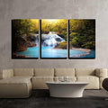 wall26 - 3 Piece Canvas Wall Art - Sunlight Through Tree Leaves Lights Beautiful Waterfall in Forest - Modern Home Art Stretched and Framed Ready to Hang - 24"x36"x3 Panels