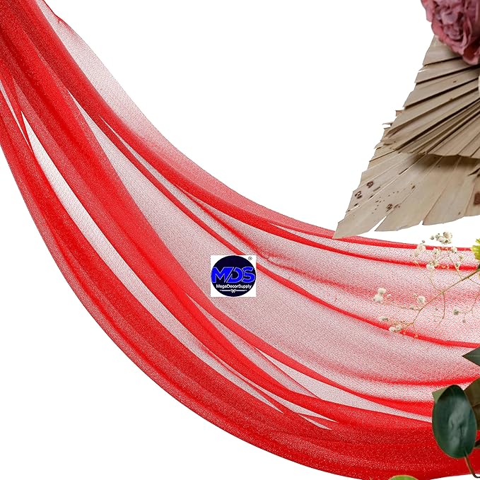MDS Halloween Chiffon Draping Fabric - 2 Panel, 30" Wide x 30ft Long - Sheer Spooky Arbor & Canopy Drapery for Haunted House Backdrops, Party Ceilings, DIY Costumes & Themed Events - Red (Pack of 2)