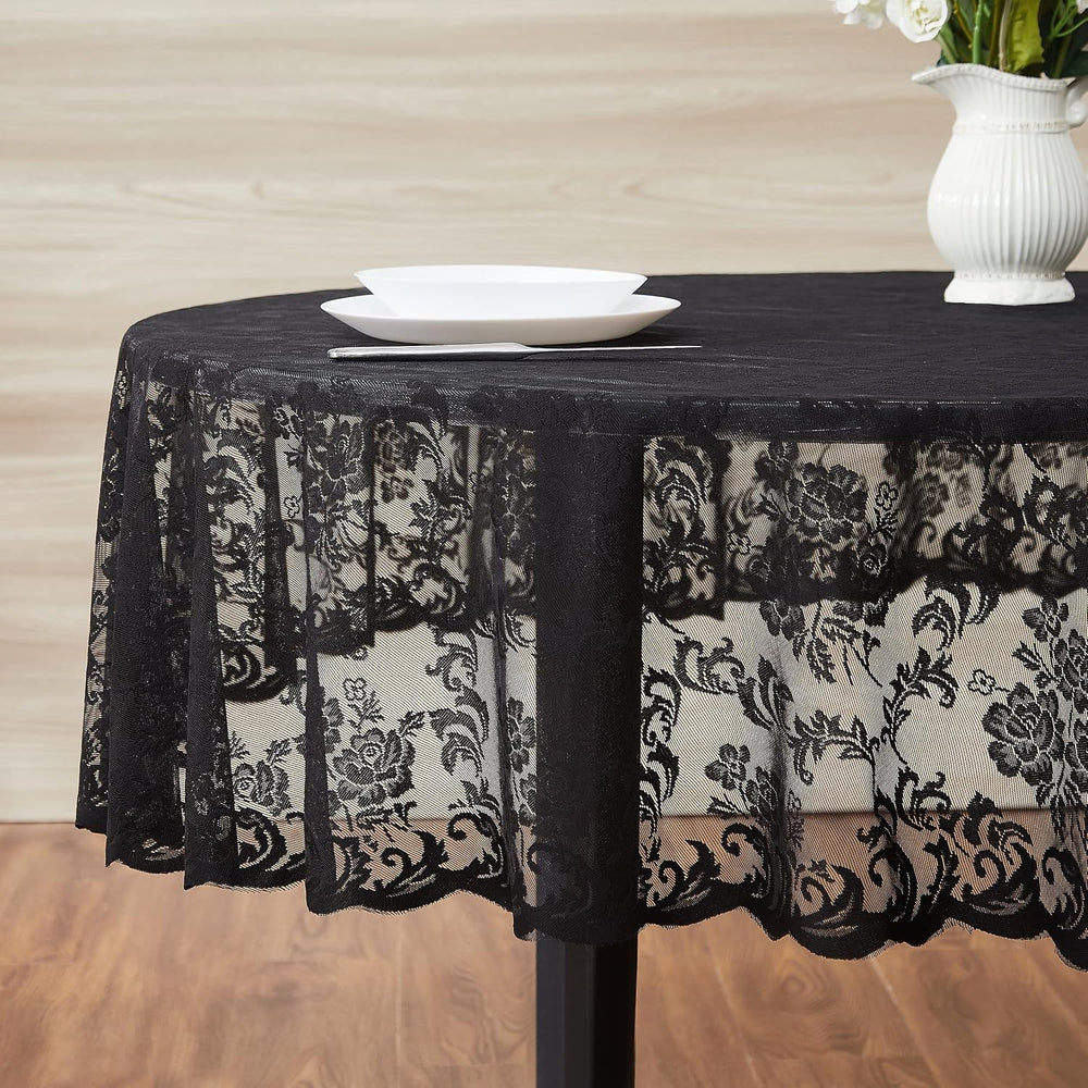 LinenZone 120 Inch Vintage Black Round Tablecloth. (Mia 120 Round, Black)