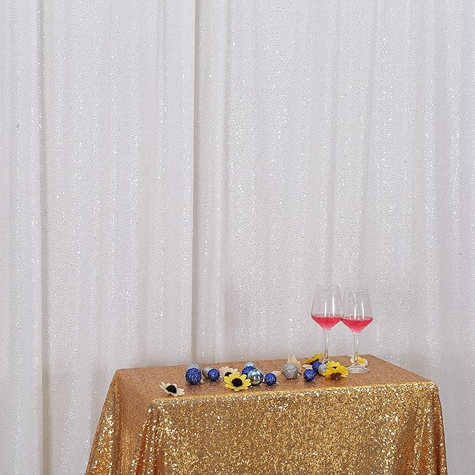 Eternal Beauty White Sequin Backdrop, 7x7 Ft Glitter Background Curtains for Christmas Shimmer Photography Party Wedding Birthday Back Drop Decor