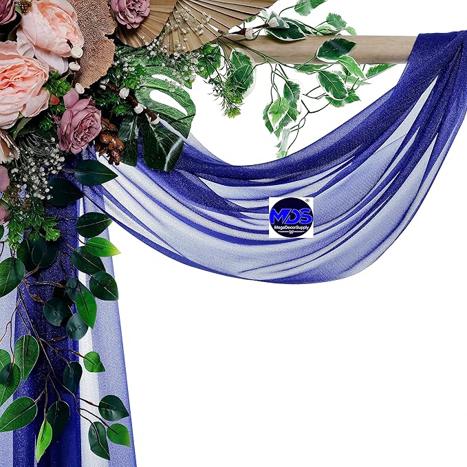 MDS Halloween Chiffon Draping Fabric - 2 Panel, 30" Wide x 100ft Long - Sheer Spooky Arbor & Canopy Drapery for Haunted House Backdrops, Party Ceilings, DIY Costumes & Themed Events - Royal Blue (Pack of 2)