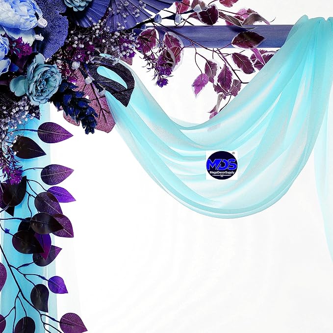 MDS Halloween Chiffon Draping Fabric - 2 Panel, 30" Wide x 20ft Long - Sheer Spooky Arbor & Canopy Drapery for Haunted House Backdrops, Party Ceilings, DIY Costumes & Themed Events - Teal (Pack of 2)