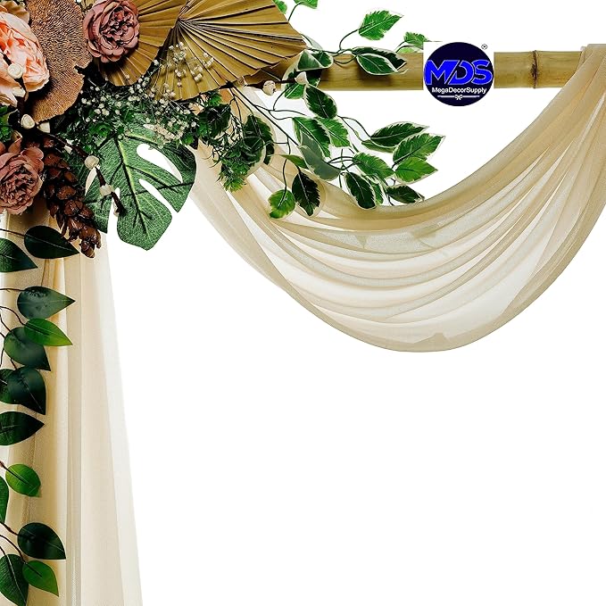 MDS Halloween Chiffon Draping Fabric - 2 Panel, 30" Wide x 100ft Long - Sheer Spooky Arbor & Canopy Drapery for Haunted House Backdrops, Party Ceilings, DIY Costumes & Themed Events - Champagne Gold (Pack of 2)