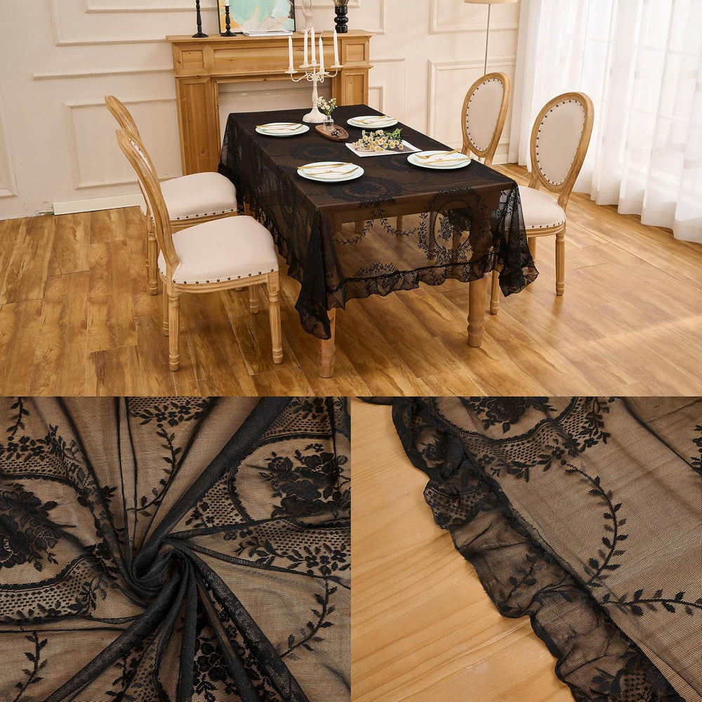 Black Lace Tablecloth Vintage Table Cloth(Black,95”x55”,Rectangular)