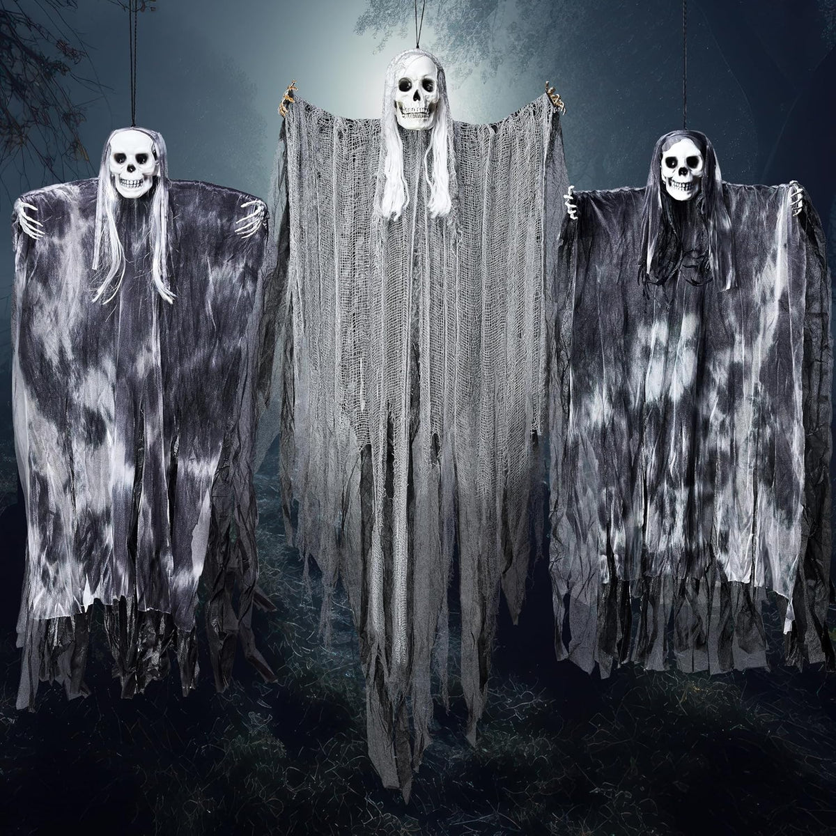 JOYIN 3 Pcs Hanging Halloween Skeleton Ghosts Decorations Outdoor, Grim Reapers for Best Halloween Outdoor Decorations, Haunted Haunted House Prop, Party Supplies
