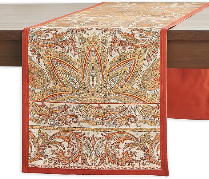 Maison d' Hermine Table Runner 100% Cotton Double Layer Table Runners 72 inches Long for Thanksgiving Christmas Decorations Home Kitchen Dining Party Wedding (Kashmir Paisley, 14.5" x 72")