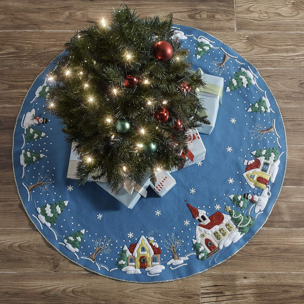 Bucilla Christmas Village Felt Applique Tree Skirt Kit, 43 in