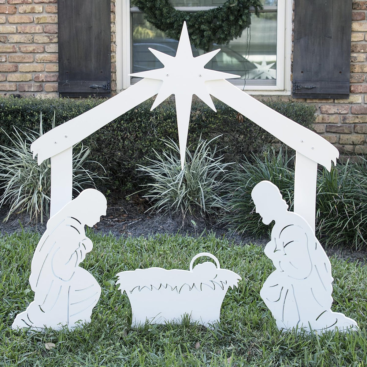 outdoor nativity scene - holy family yard nativity, close-up detail
