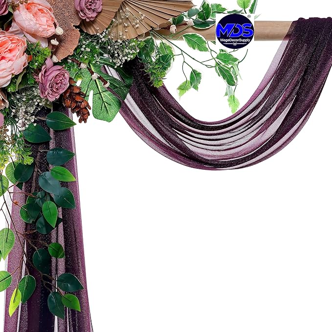MDS Halloween Chiffon Draping Fabric - 2 Panel, 30" Wide x 40ft Long - Sheer Spooky Arbor & Canopy Drapery for Haunted House Backdrops, Party Ceilings, DIY Costumes & Themed Events - Eggplant (Pack of 2)