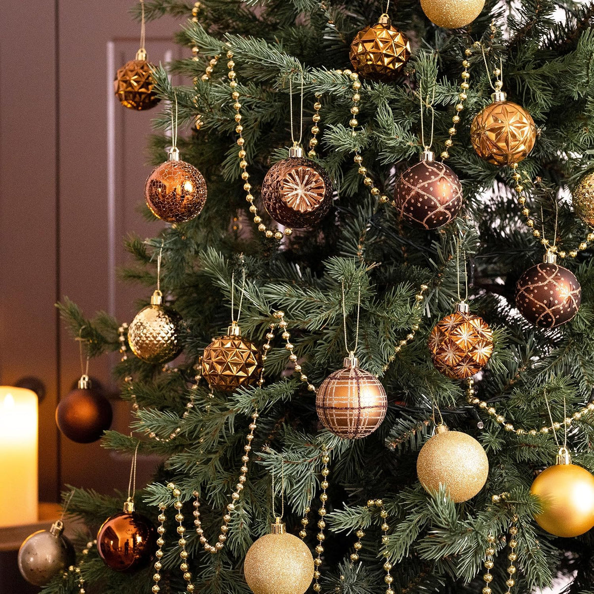 Valery Madelyn Fall Ornaments for Christmas Trees, 16ct Bronze Copper Brown Gold Shatterproof Fall Christmas Tree Decorations, 2.36 Inches Luxury Hanging Ball Ornaments for Thanksgiving Autumn Harvest