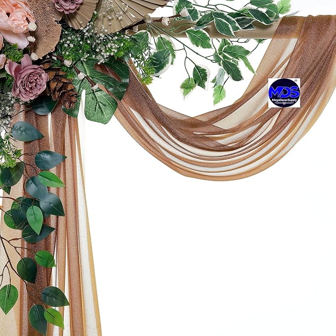 MDS Halloween Chiffon Draping Fabric - 2 Panel, 30" Wide x 30ft Long - Sheer Spooky Arbor & Canopy Drapery for Haunted House Backdrops, Party Ceilings, DIY Costumes & Themed Events - Mocha (Pack of 2)