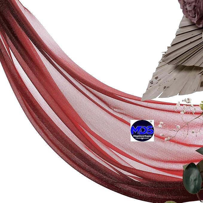 MDS Halloween Chiffon Draping Fabric - 2 Panel, 30" Wide x 50ft Long - Sheer Spooky Arbor & Canopy Drapery for Haunted House Backdrops, Party Ceilings, DIY Costumes & Themed Events - Apple Red (Pack of 2)