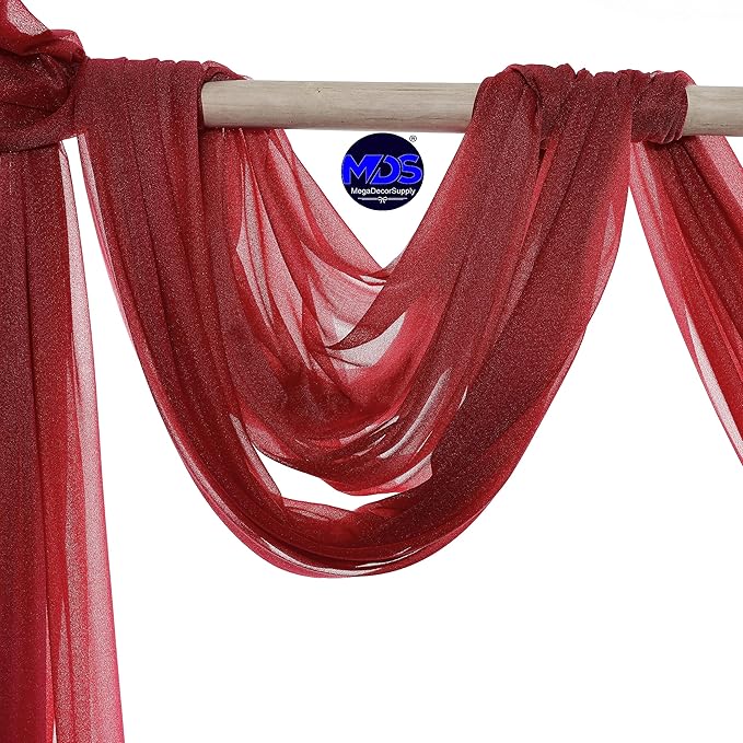 MDS Halloween Chiffon Draping Fabric - 2 Panel, 30" Wide x 30ft Long - Sheer Spooky Arbor & Canopy Drapery for Haunted House Backdrops, Party Ceilings, DIY Costumes & Themed Events - Apple Red (Pack of 2)