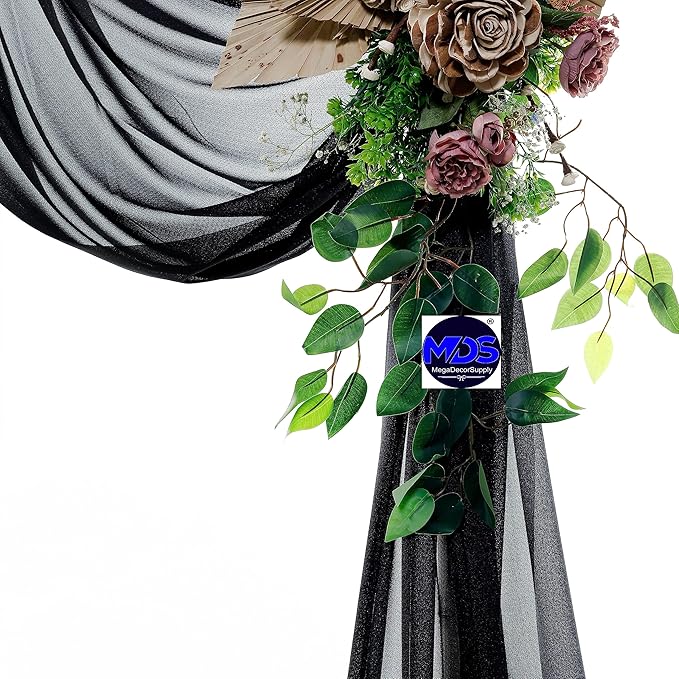 MDS Halloween Chiffon Draping Fabric - 2 Panel, 30" Wide x 30ft Long - Sheer Spooky Arbor & Canopy Drapery for Haunted House Backdrops, Party Ceilings, DIY Costumes & Themed Events - Black (Pack of 2)