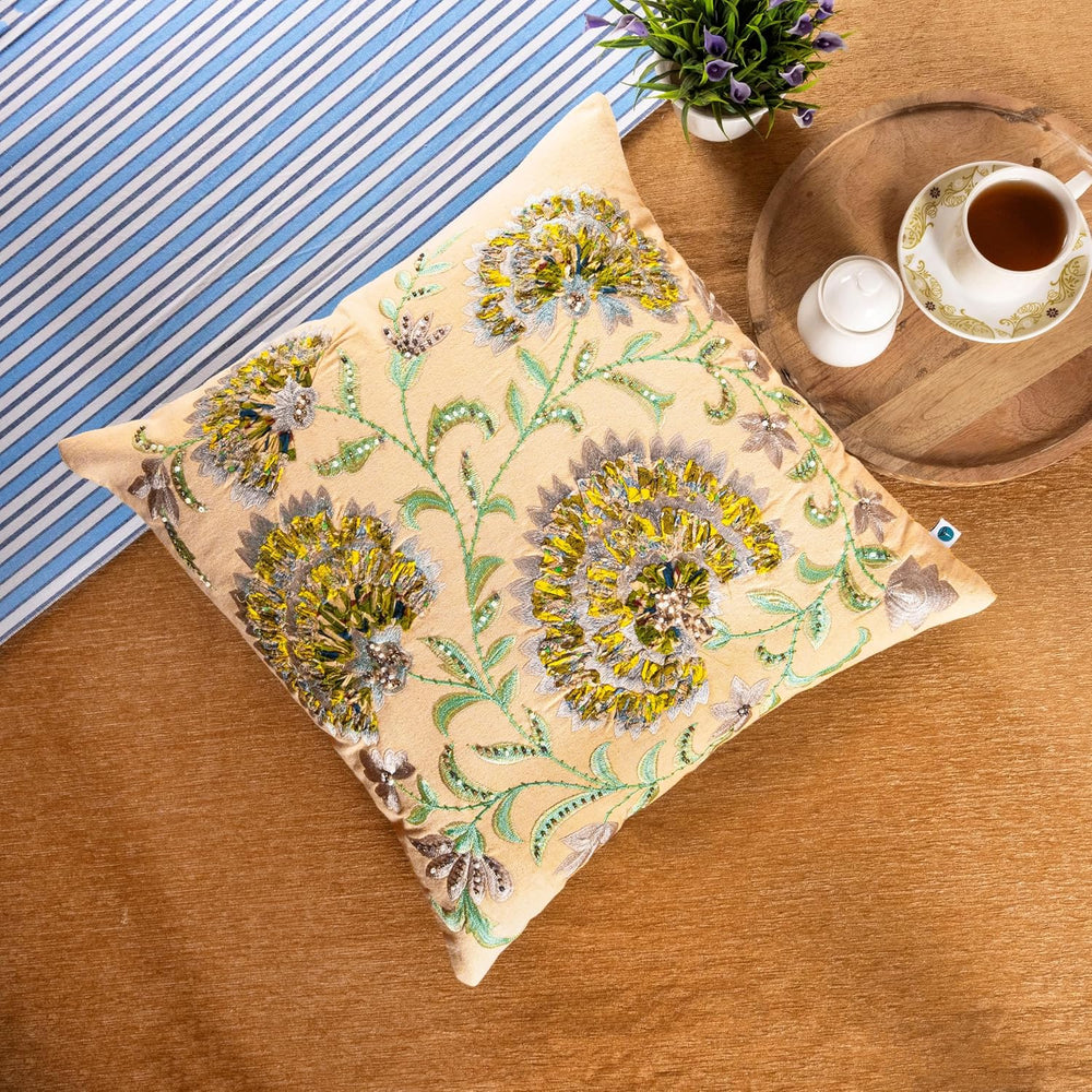 ZOMI Embroidered Patchwork Throw Pillow Covers 18x18 Inch Set of 2 Beaded Flo...