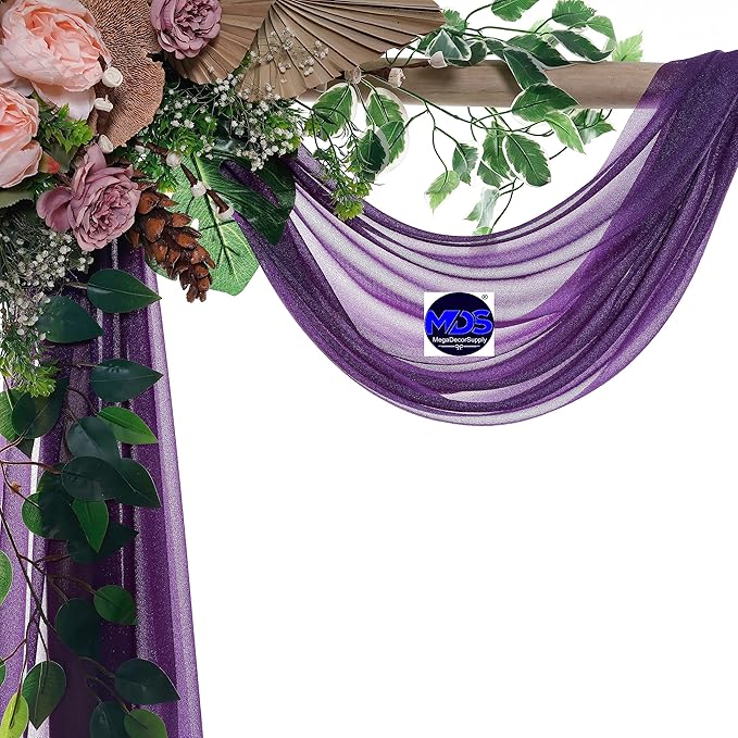 MDS Halloween Chiffon Draping Fabric - 2 Panel, 30" Wide x 30ft Long - Sheer Spooky Arbor & Canopy Drapery for Haunted House Backdrops, Party Ceilings, DIY Costumes & Themed Events - Cadbury Purple (Pack of 2)