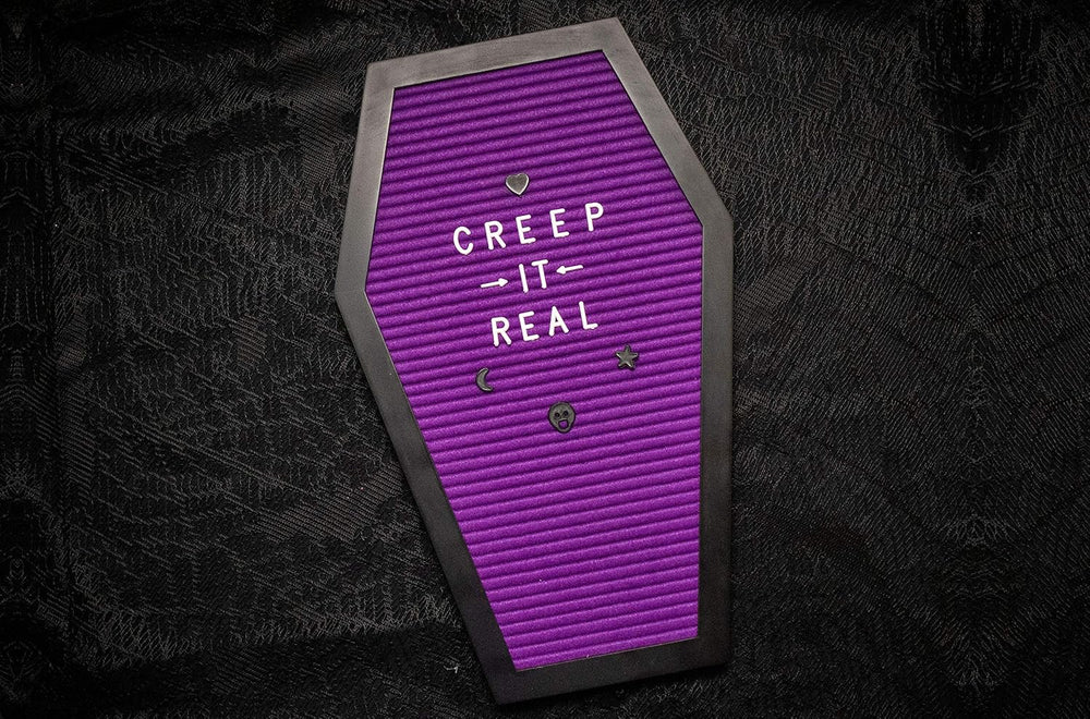 Nomnu Coffin Letter Board, Purple Goth Decor w/Bat Stickers, Spooky Emojis