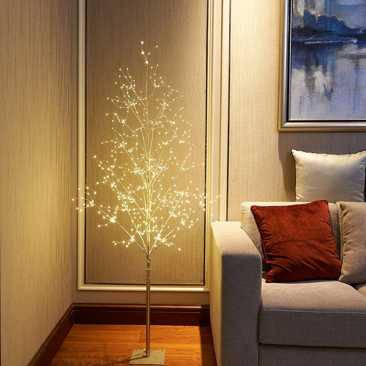 LIGHTSHARE 5 ft. LED Tree - Starlit Tree Collection with Warm White LED Angel Lights, 5 Feet, Champagne Gold, Perfect for Home Decor Holiday Party Wedding