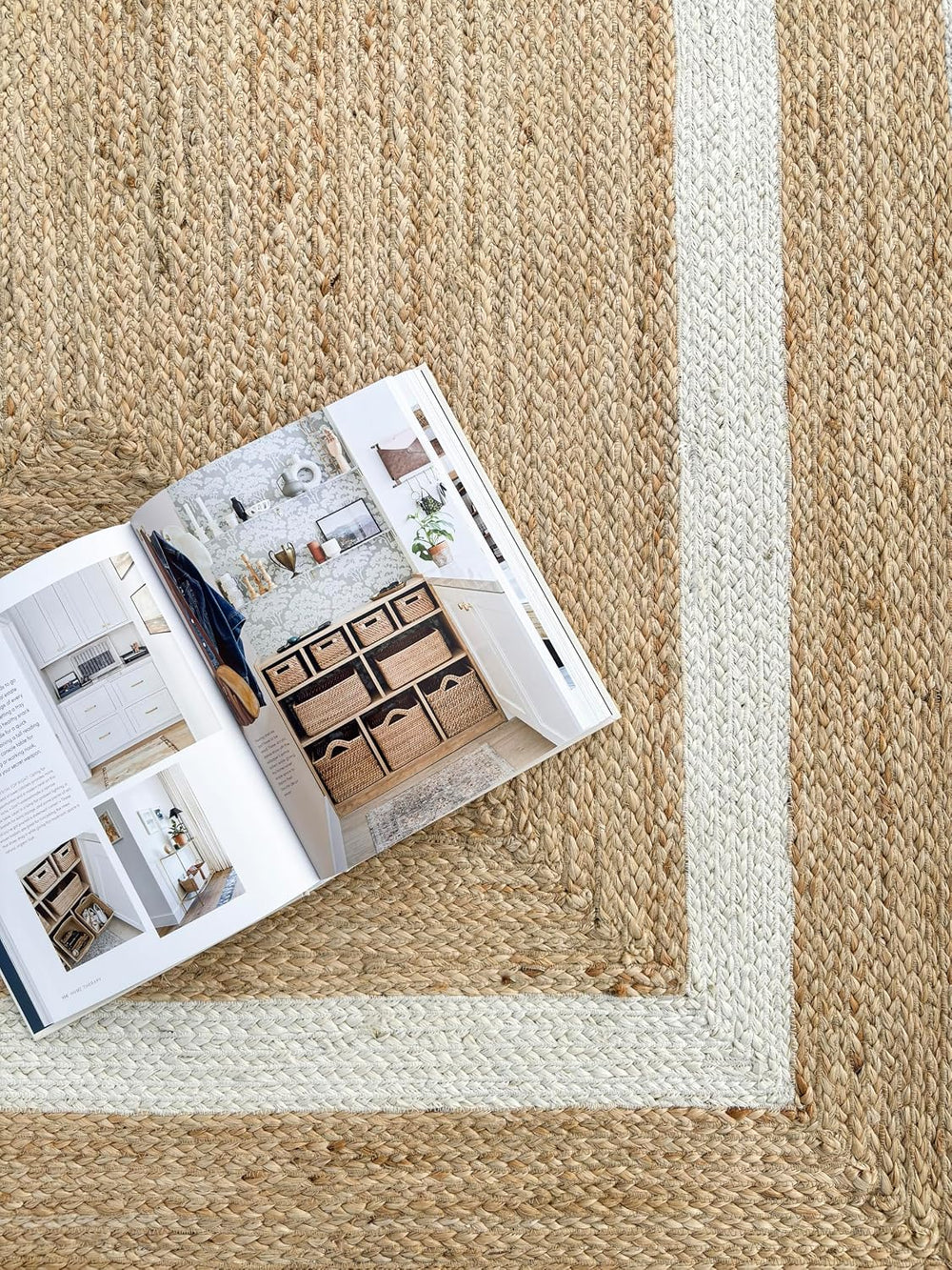 Double Border Jute Runner Rug, Off White, 2'6"x8' Boho Farmhouse...