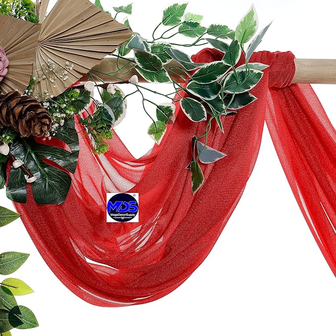 MDS Halloween Chiffon Draping Fabric - 2 Panel, 30" Wide x 50ft Long - Sheer Spooky Arbor & Canopy Drapery for Haunted House Backdrops, Party Ceilings, DIY Costumes & Themed Events - Red (Pack of 2)