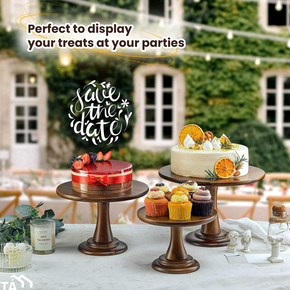 Tidita Set of 3 Size Wood Cake Stand Set, Easy To Assemble, Removable Tray