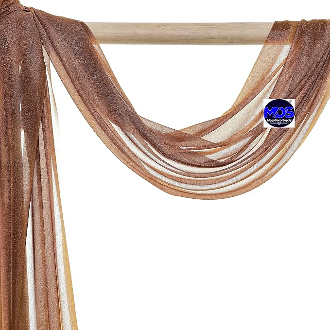 MDS Halloween Chiffon Draping Fabric - 2 Panel, 30" Wide x 30ft Long - Sheer Spooky Arbor & Canopy Drapery for Haunted House Backdrops, Party Ceilings, DIY Costumes & Themed Events - Mocha (Pack of 2)