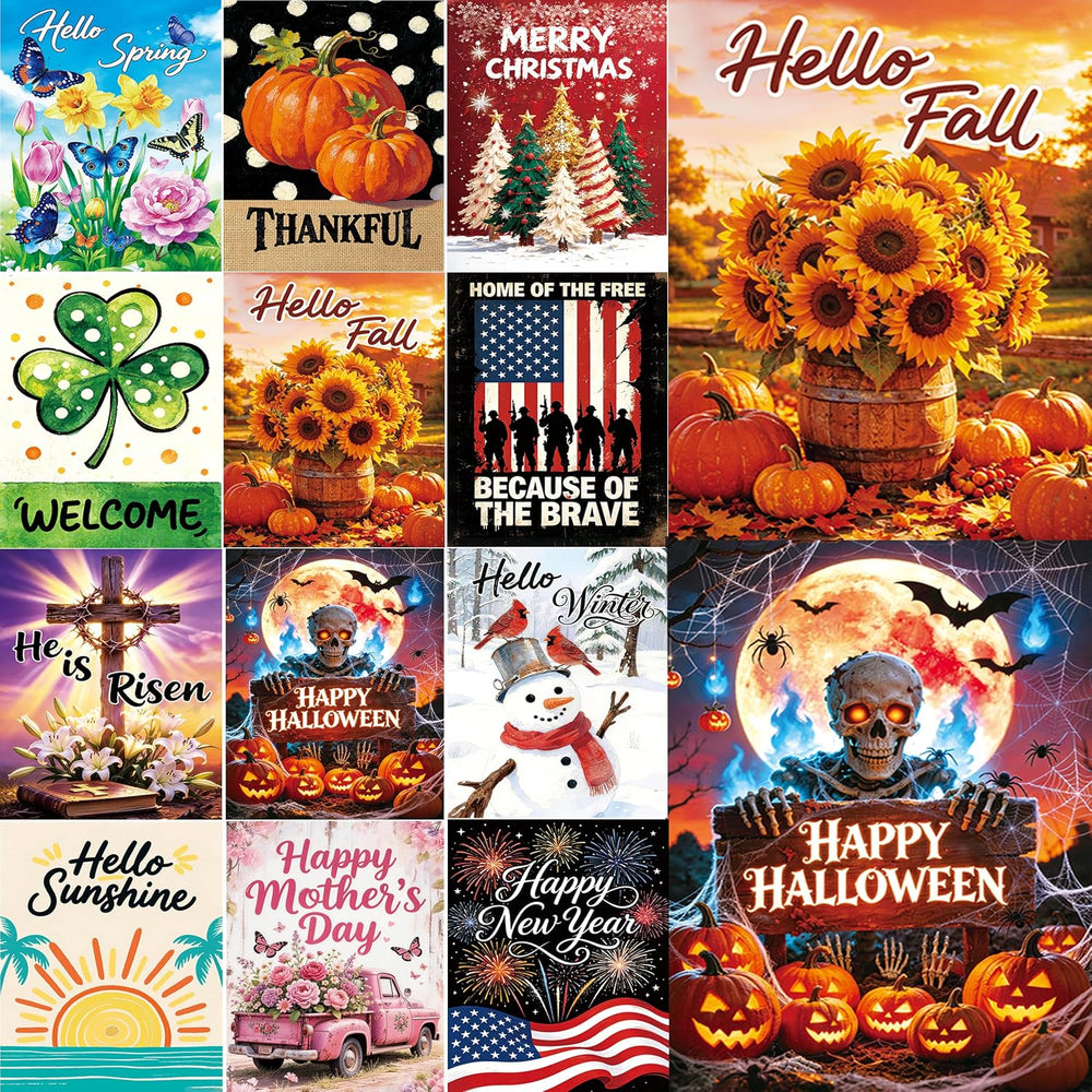 Seasonal Garden Flags Set of 12, 28×40In Double Sided Large House Flags